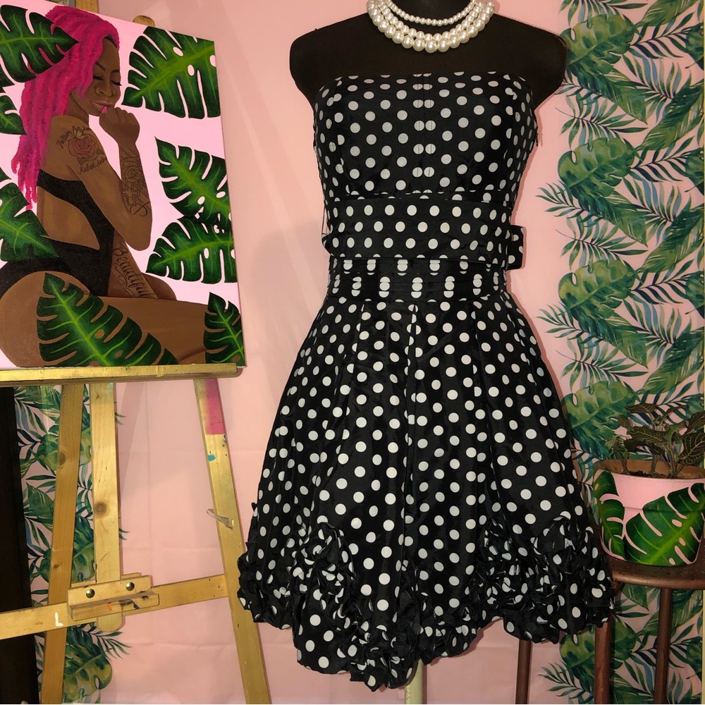Daisy Black & White Polka Dot Strapless Dress